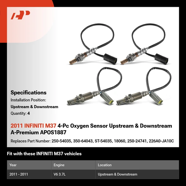 2011 INFINITI M37 4-Pc Oxygen Sensor Upstream & Downstream A-Premium APOS1887