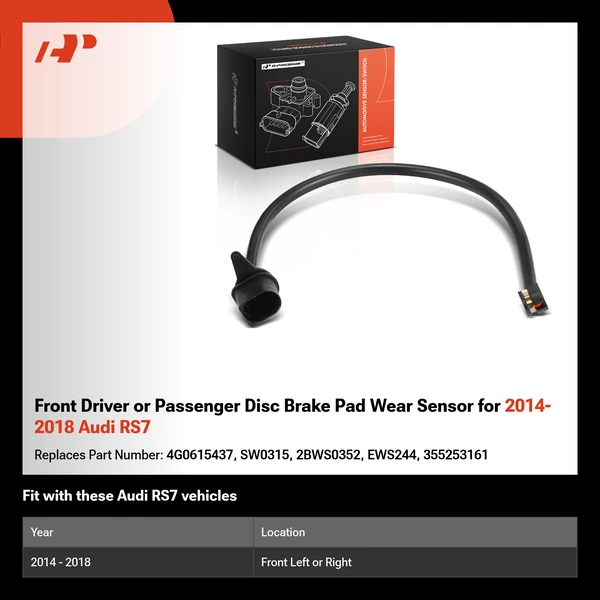 Front Driver or Passenger Disc Brake Pad Wear Sensor for 2014-2018 Audi RS7