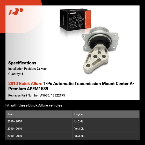 2010 Buick Allure 1-Pc Automatic Transmission Mount Center A-Premium APEM1539