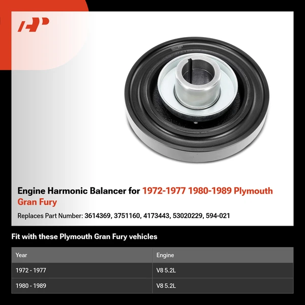 Engine Harmonic Balancer for 1972-1977 1980-1989 Plymouth Gran Fury