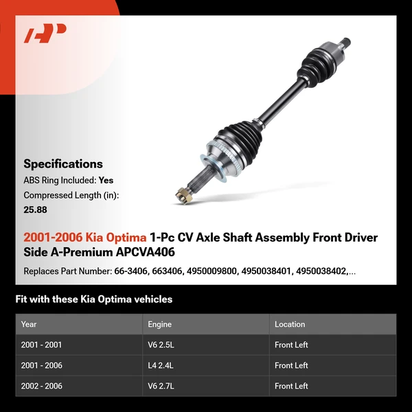 2001-2006 Kia Optima 1-Pc CV Axle Shaft Assembly Front Driver Side A-Premium APCVA406
