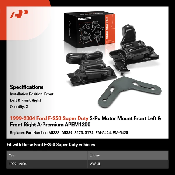 1999-2004 Ford F-250 Super Duty 2-Pc Motor Mount Front Left & Front Right A-Premium APEM1200