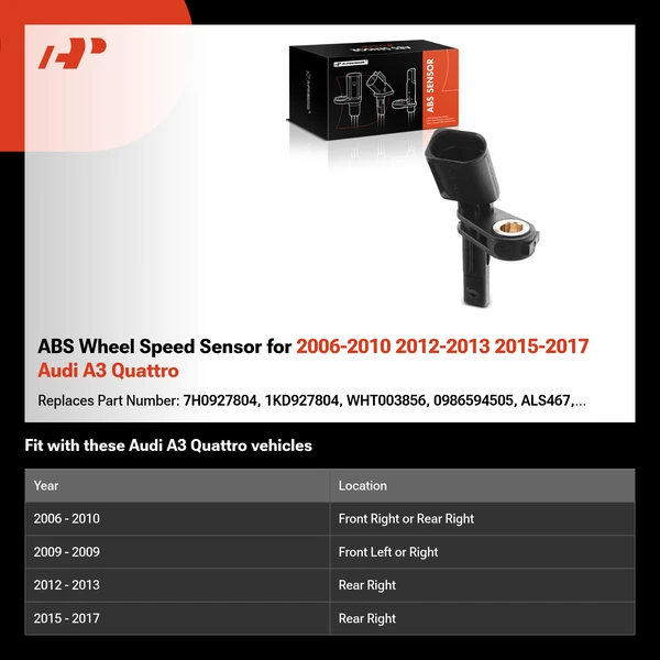 ABS Wheel Speed Sensor for 2006-2010 2012-2013 2015-2017 Audi A3 Quattro