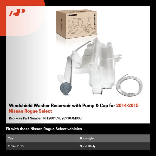 Windshield Washer Reservoir with Pump & Cap for 2014-2015 Nissan Rogue Select