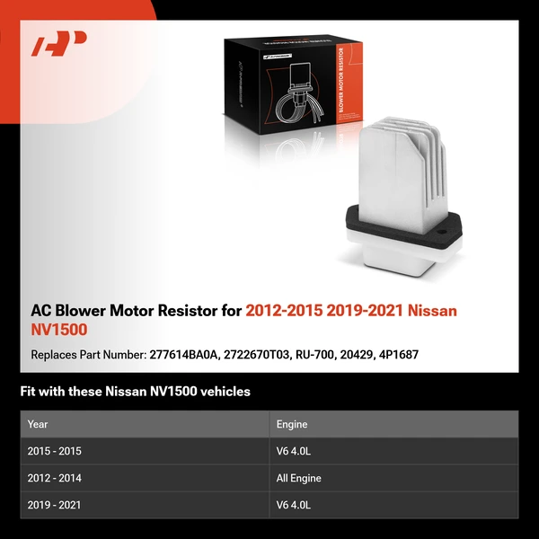 AC Blower Motor Resistor for 2012-2015 2019-2021 Nissan NV1500
