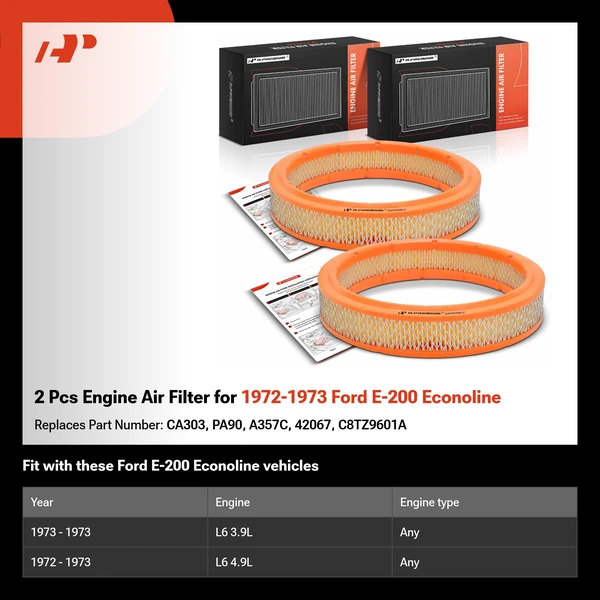2 Pcs Engine Air Filter for 1972-1973 Ford E-200 Econoline