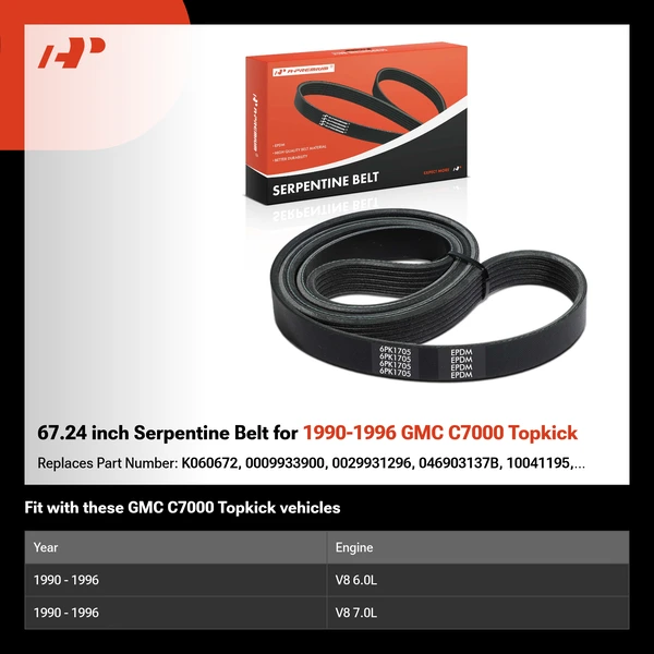 67.24 inch Serpentine Belt for 1990-1996 GMC C7000 Topkick