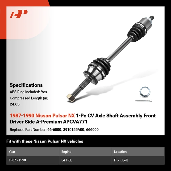 1987-1990 Nissan Pulsar NX 1-Pc CV Axle Shaft Assembly Front Driver Side A-Premium APCVA771