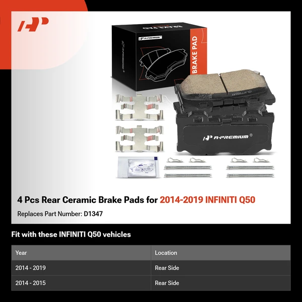4 Pcs Rear Ceramic Brake Pads for 2014-2019 INFINITI Q50