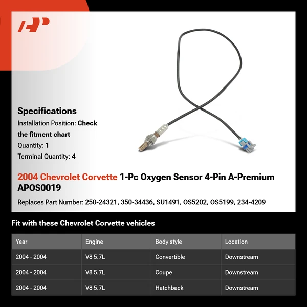 2004 Chevrolet Corvette 1-Pc Oxygen Sensor 4-Pin A-Premium APOS0019