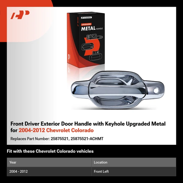 Front Driver Exterior Door Handle with Keyhole Upgraded Metal for 2004-2012 Chevrolet Colorado