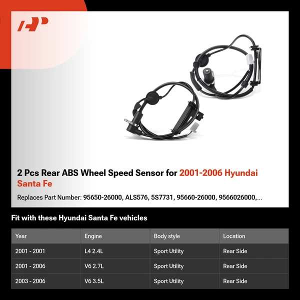2 Pcs Rear ABS Wheel Speed Sensor for 2001-2006 Hyundai Santa Fe