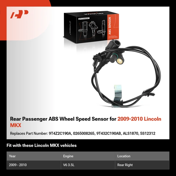 Rear Passenger ABS Wheel Speed Sensor for 2009-2010 Lincoln MKX