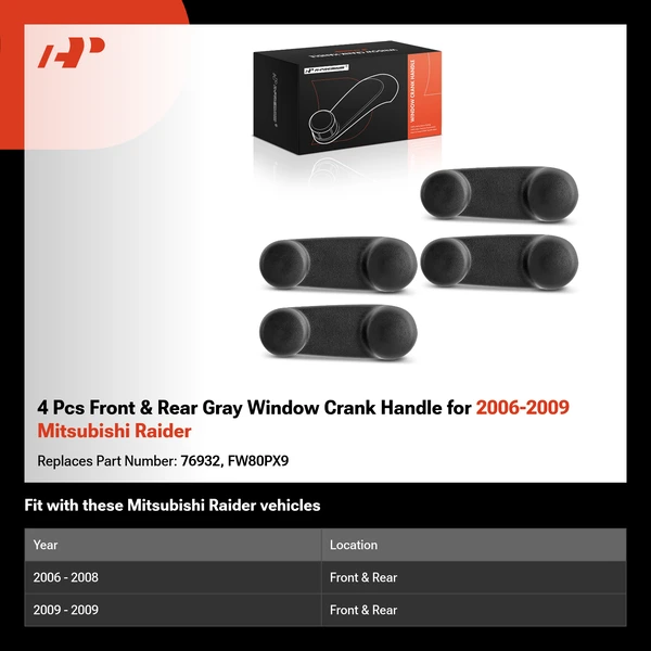4 Pcs Front & Rear Gray Window Crank Handle for 2006-2009 Mitsubishi Raider