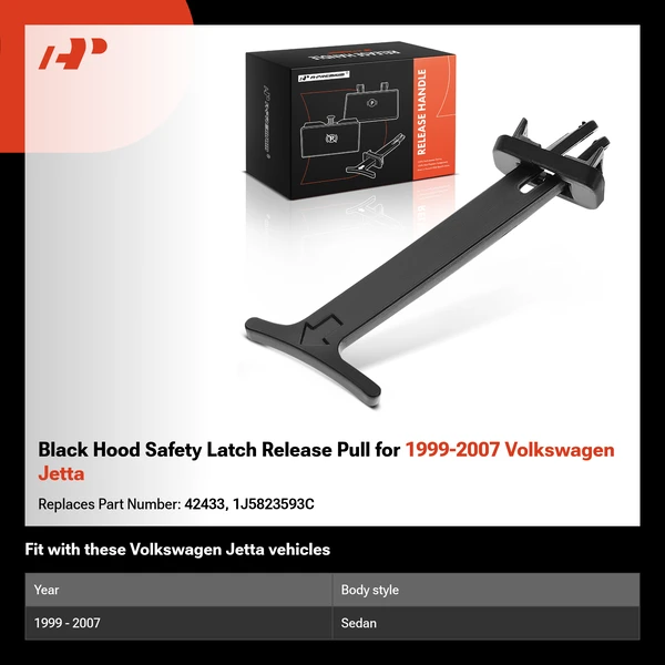 Black Hood Safety Latch Release Pull for 1999-2007 Volkswagen Jetta
