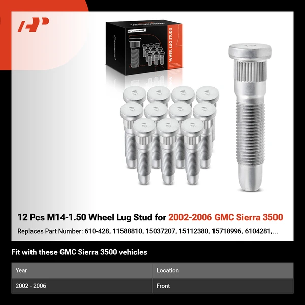 12 Pcs M14-1.50 Wheel Lug Stud for 2002-2006 GMC Sierra 3500