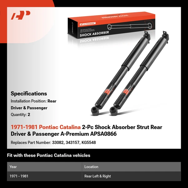 1971-1981 Pontiac Catalina 2-Pc Shock Absorber Strut Rear Driver & Passenger A-Premium APSA0866