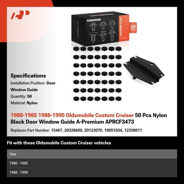 1980-1985 1988-1990 Oldsmobile Custom Cruiser 50 Pcs Nylon Black Door Window Guide A-Premium APRCF3473