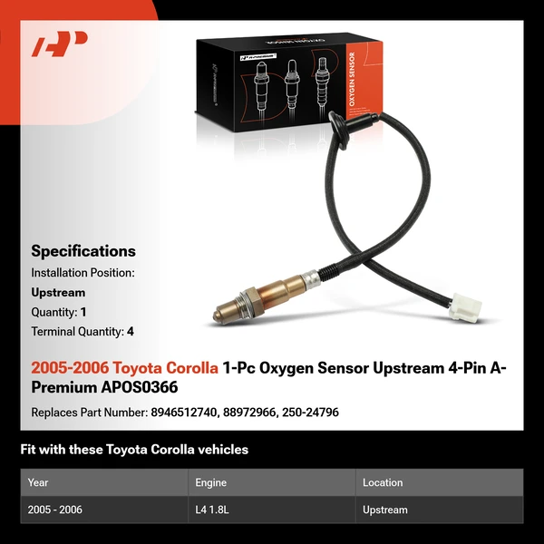 2005-2006 Toyota Corolla 1-Pc Oxygen Sensor Upstream 4-Pin A-Premium APOS0366