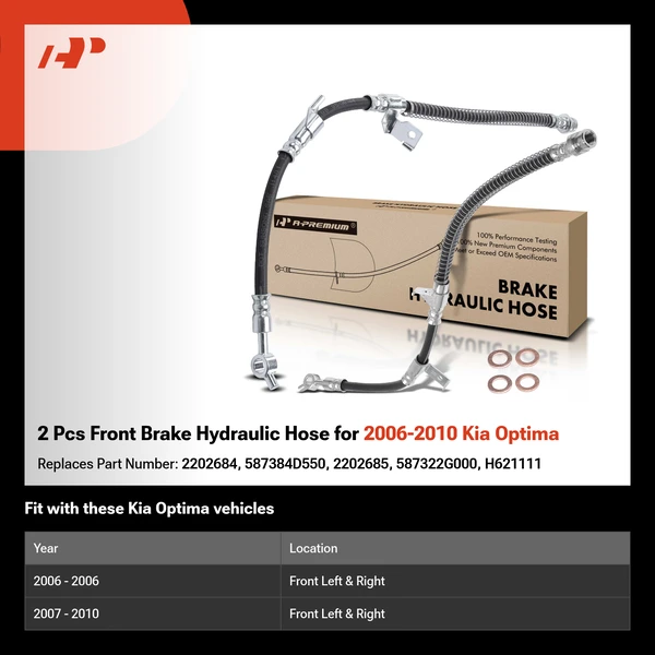 2 Pcs Front Brake Hydraulic Hose for 2006-2010 Kia Optima