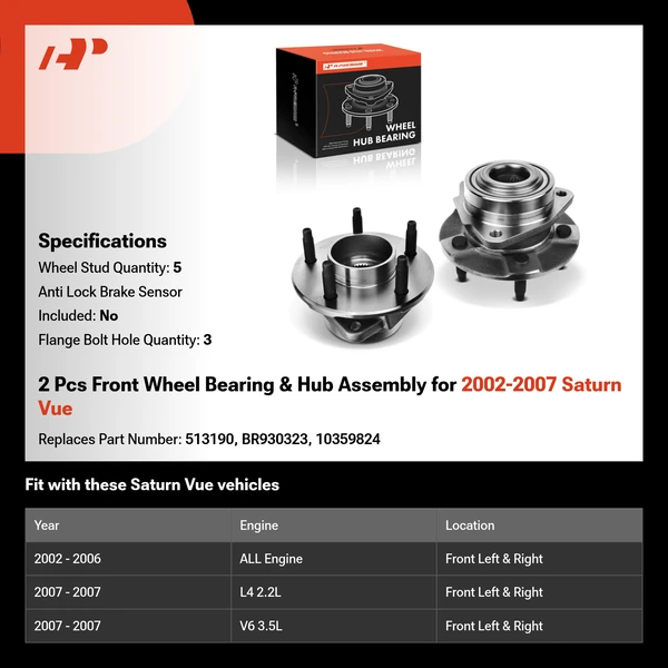 2 Pcs Front Wheel Bearing & Hub Assembly for 2002-2007 Saturn Vue