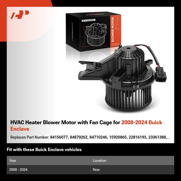 HVAC Heater Blower Motor with Fan Cage for 2008-2024 Buick Enclave