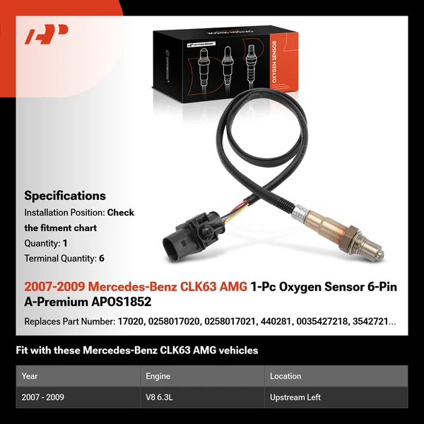 2007-2009 Mercedes-Benz CLK63 AMG 1-Pc Oxygen Sensor 6-Pin A-Premium APOS1852