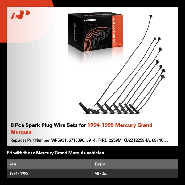 8 Pcs Spark Plug Wire Sets for 1994-1995 Mercury Grand Marquis