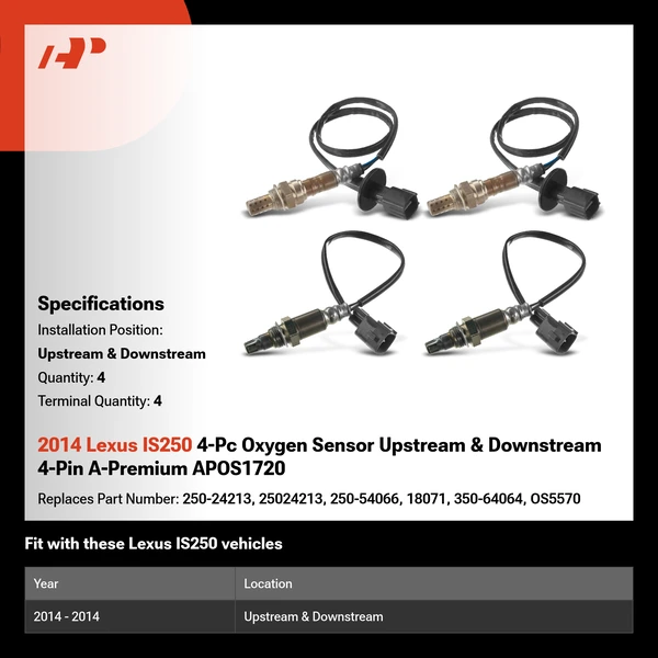 2014 Lexus IS250 4-Pc Oxygen Sensor Upstream & Downstream 4-Pin A-Premium APOS1720