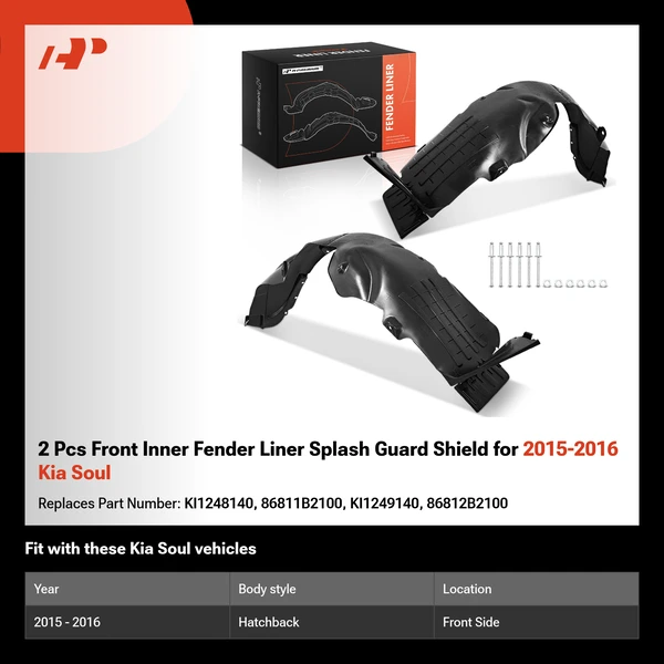 2 Pcs Front Inner Fender Liner Splash Guard Shield for 2015-2016 Kia Soul