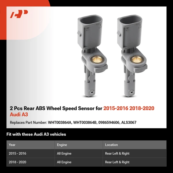 2 Pcs Rear ABS Wheel Speed Sensor for 2015-2016 2018-2020 Audi A3