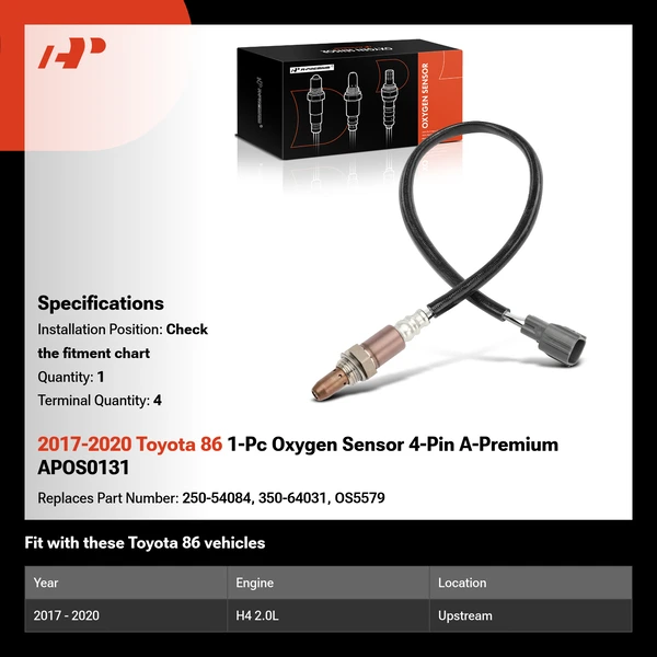 2017-2020 Toyota 86 1-Pc Oxygen Sensor 4-Pin A-Premium APOS0131
