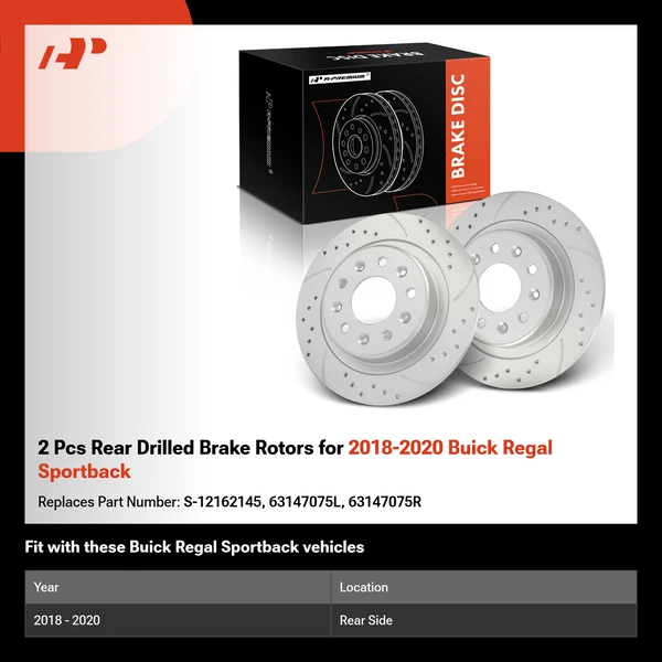 2 Pcs Rear Drilled Brake Rotors for 2018-2020 Buick Regal Sportback