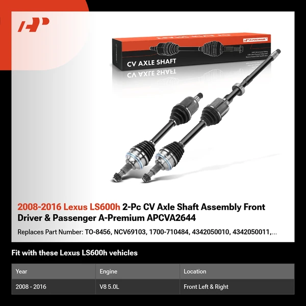 2008-2016 Lexus LS600h 2-Pc CV Axle Shaft Assembly Front Driver & Passenger A-Premium APCVA2644