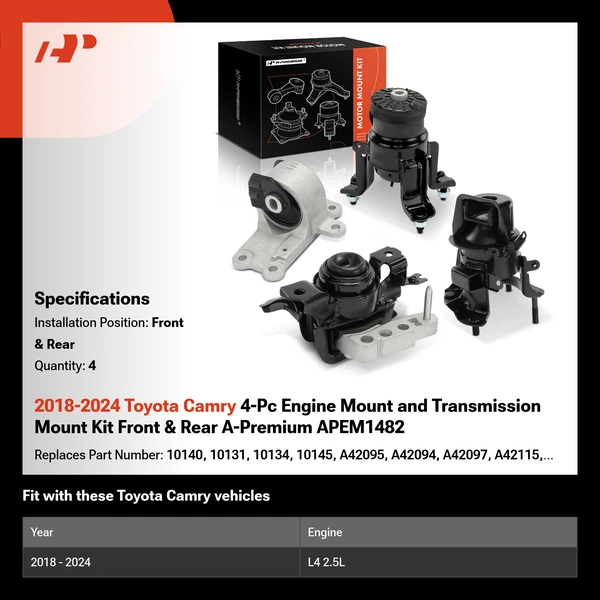 2018-2024 Toyota Camry 4-Pc Engine Mount and Transmission Mount Kit Front & Rear A-Premium APEM1482