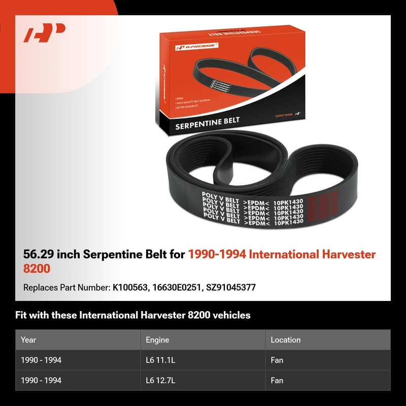 56.29 inch Serpentine Belt for 1990-1994 International Harvester 8200