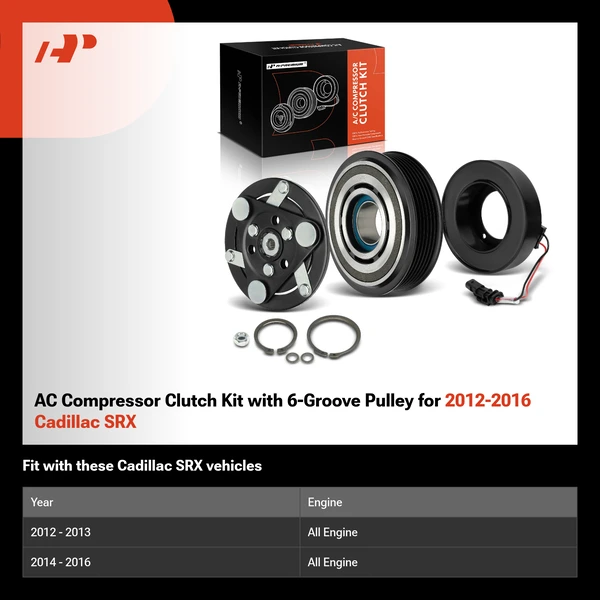 AC Compressor Clutch Kit with 6-Groove Pulley for 2012-2016 Cadillac SRX