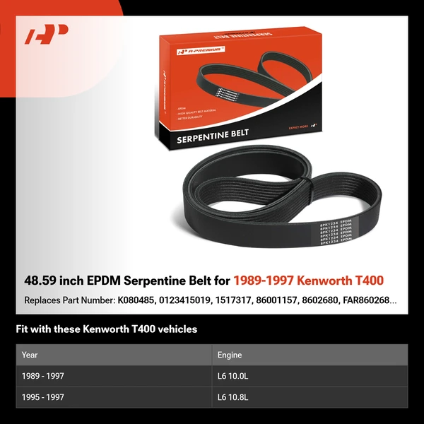 48.59 inch EPDM Serpentine Belt for 1989-1997 Kenworth T400