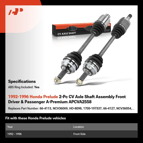 1992-1996 Honda Prelude 2-Pc CV Axle Shaft Assembly Front Driver & Passenger A-Premium APCVA2558