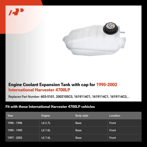 Engine Coolant Expansion Tank with cap for 1995-2002 International Harvester 4700LP