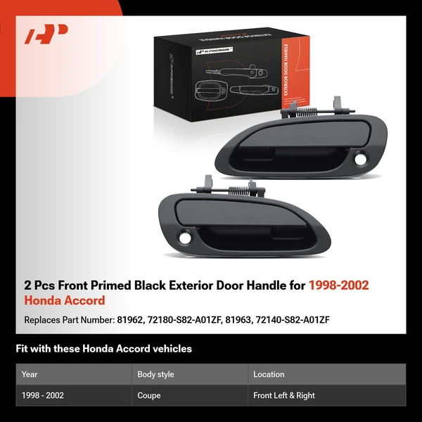 2 Pcs Front Primed Black Exterior Door Handle for 1998-2002 Honda Accord