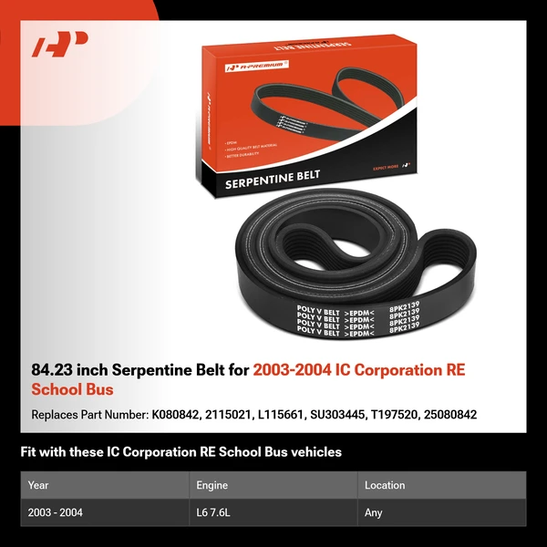 84.23 inch Serpentine Belt for 2003-2004 IC Corporation RE School Bus