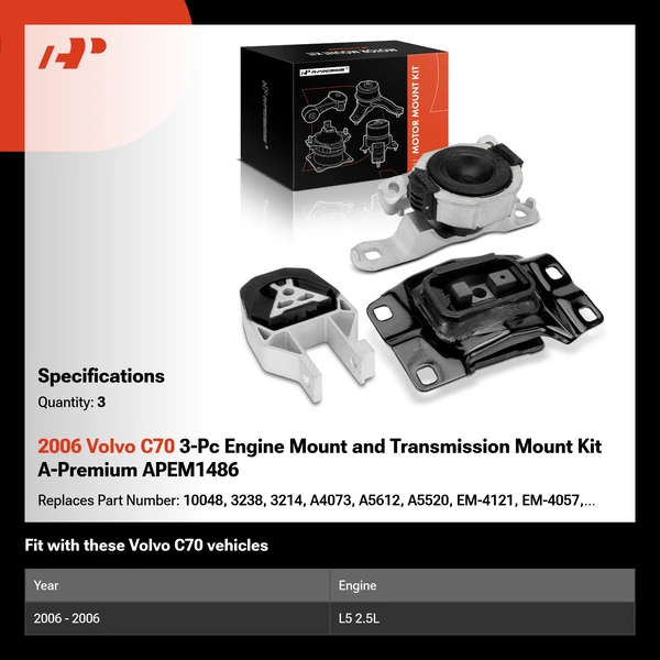 2006 Volvo C70 3-Pc Engine Mount and Transmission Mount Kit A-Premium APEM1486