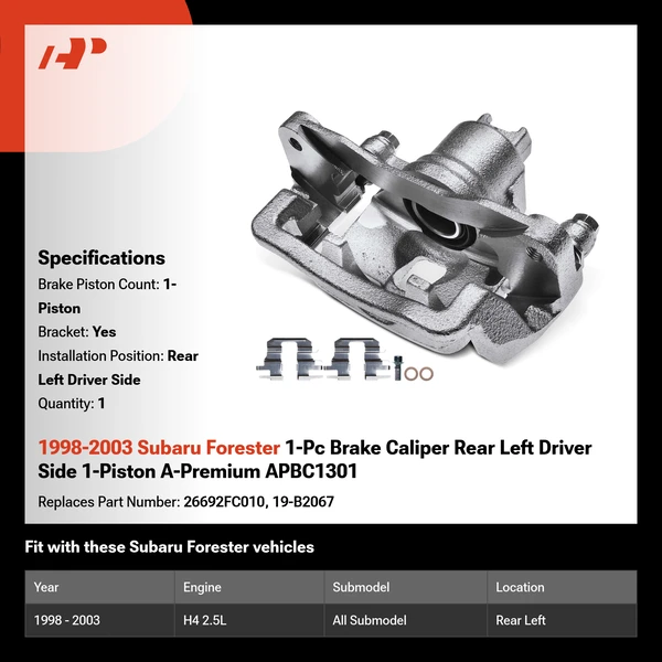 1998-2003 Subaru Forester 1-Pc Brake Caliper Rear Left Driver Side 1-Piston A-Premium APBC1301