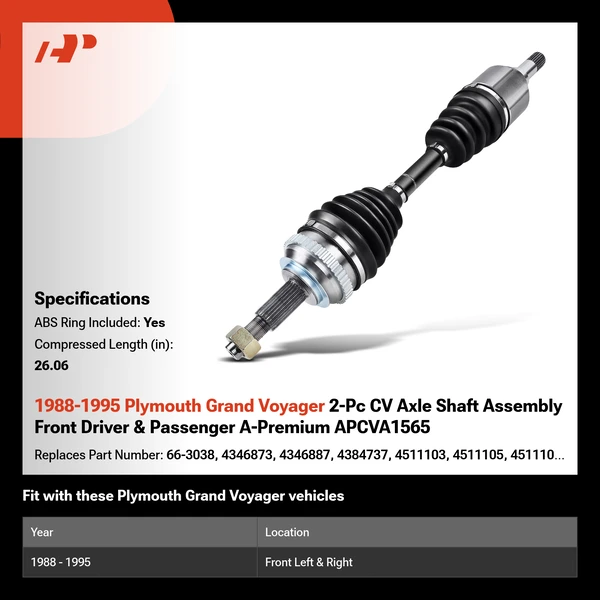 1988-1995 Plymouth Grand Voyager 2-Pc CV Axle Shaft Assembly Front Driver & Passenger A-Premium APCVA1565