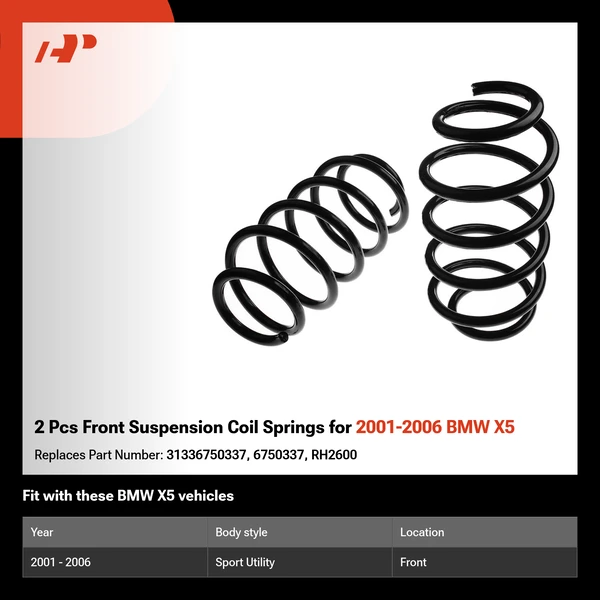 2 Pcs Front Suspension Coil Springs for 2001-2006 BMW X5