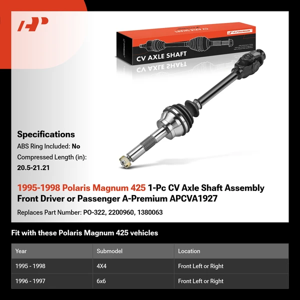 1995-1998 Polaris Magnum 425 1-Pc CV Axle Shaft Assembly Front Driver or Passenger A-Premium APCVA1927