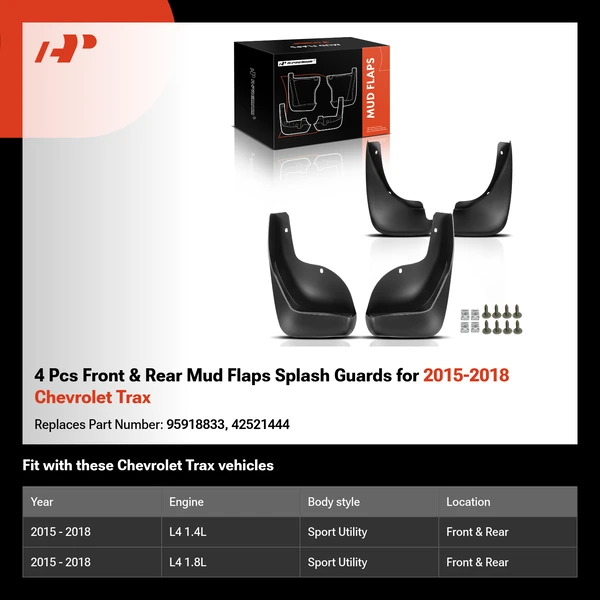 4 Pcs Front & Rear Mud Flaps Splash Guards for 2015-2018 Chevrolet Trax