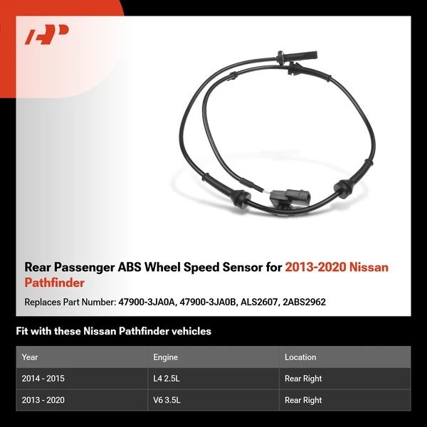 Rear Passenger ABS Wheel Speed Sensor for 2013-2020 Nissan Pathfinder