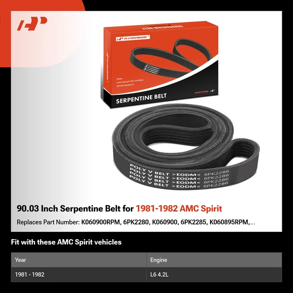 90.03 Inch Serpentine Belt for 1981-1982 AMC Spirit